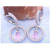 Image 2 : 14k White Gold Earrings with Diamonds and Pink Quartz