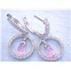 Image 3 : 14k White Gold Earrings with Diamonds and Pink Quartz