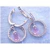 Image 4 : 14k White Gold Earrings with Diamonds and Pink Quartz