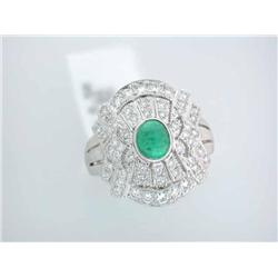 18k White Gold Ring with Diamonds and Emerald