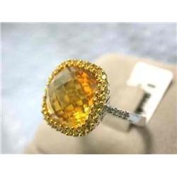 14k White Gold Citrine Ring with Diamond and Sapphire Accents
