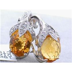 18k White Gold Earrings with Diamonds and Citrine
