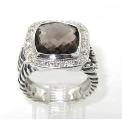 David Yurman Silver Smoky Topaz & Diamond Ring