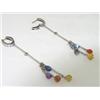 Image 3 : 18K White Gold Multi-Colored Stone & Diamond Earrings