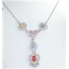 Image 1 : 18K White Gold Diamond & Multi-color Stone Necklace.