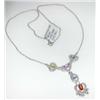 Image 2 : 18K White Gold Diamond & Multi-color Stone Necklace.