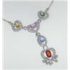 Image 3 : 18K White Gold Diamond & Multi-color Stone Necklace.