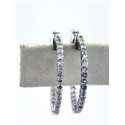 14K White Gold Diamond Hoop Earrings