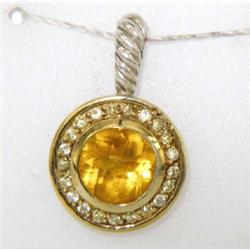 David Yurman Silver /18K Gold Citrine,Sapphire Pendant