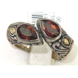 BJC 18K Yellow Gold/Silver Garnet Ring