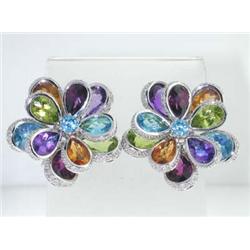 14K White Gold Multi Colored Stones & Diamond Earrings