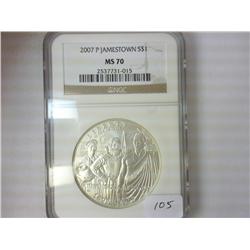 2007-P JAMESTOWN SILVER DOLLAR NGC MS70