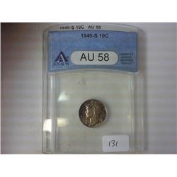 1940-S MERCURY DIME ANACS (AU58)