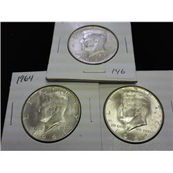 3-1964 SILVER KENNEDY HALF DOLLARS