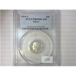 2004-S SILVER ROOSEVELT DIME PCGS PR69DCAM