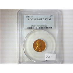 1968-S LINCOLN CENT PCGS PR66RD CAM