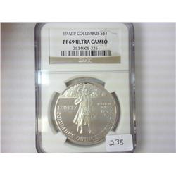 1992-P COLUMBUS SILVER DOLLAR NGC PF69 ULTRA CAMEO