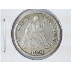 1891-O SEATED LIBERTY DIME (EXTRA FINE)