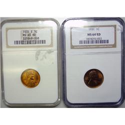 1931 NGC64RD REALLY a R/B and 1935S NGC65RD Lincoln penny