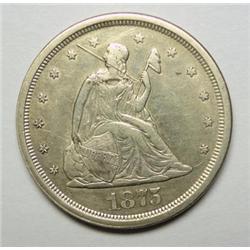 1875S twenty center  XF/AU with significant mark across neck