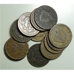 12 large pennys VG or better;1822-26-31-2 37-2 38-39-40-41-42-44