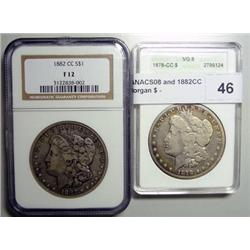 1878CC ANACS08 and 1882CC NGC12 Morgan $