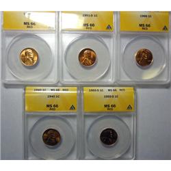 1940-2 55S-51D-1988 Lincoln pennys all ANACS66RED