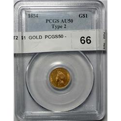 1854 T2   $1  GOLD  PCGS50