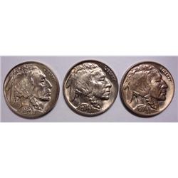 3 GEM BU 1938D Buffalo nickels