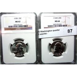 1938PS Washington quarter  NGC62 and 64