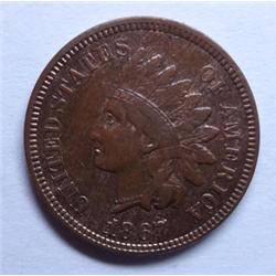 1867 Indian penny nice color XF