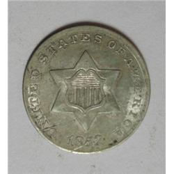 1852 3 cent silver  all original undipped AU