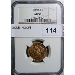 1880S $5 GOLD  NGC58