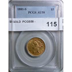 1881S $5 GOLD  PCGS58