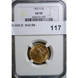 1902S $5 GOLD  NGC58