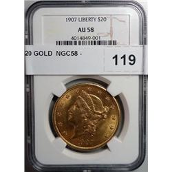 1907 $20 GOLD  NGC58