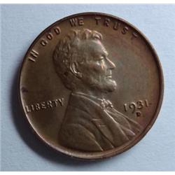 1931D Lincoln penny MS64 BROWN with tinges of RED