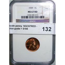 1939 Lincoln penny  NGC67RED