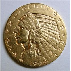 1909D $5 Indian GOLD  XF45