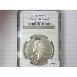 1993-S JEFFERSON SILVER DOLLAR NGC PF69 ULTRA CAM