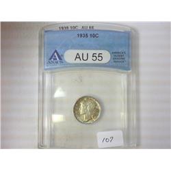1935 MERCURY DIME ANACS (AU55)