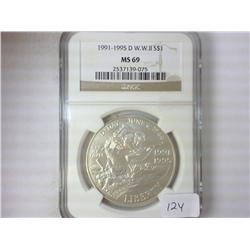1991-95-D WWII SILVER DOLLAR NGC MS69