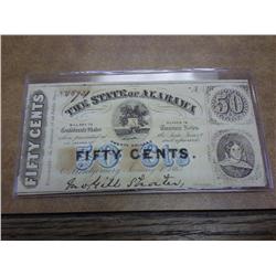 ALABAMA 50 CENT TREASURY NOTE HAND SIGNED