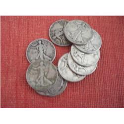 10 Walking Liberty 90% Silver Half Dollars