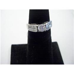 Round Center Diamond W/Princess Cut Diamonds Inset In Band, 4.2 GRAMS 14K Gold