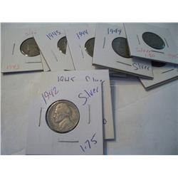 RARE 10 Wartime Silver Nickels, 1942-1945