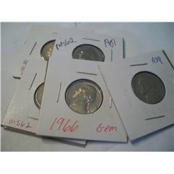 5 Jefferson Nickels, 4 MS, 1 Gem