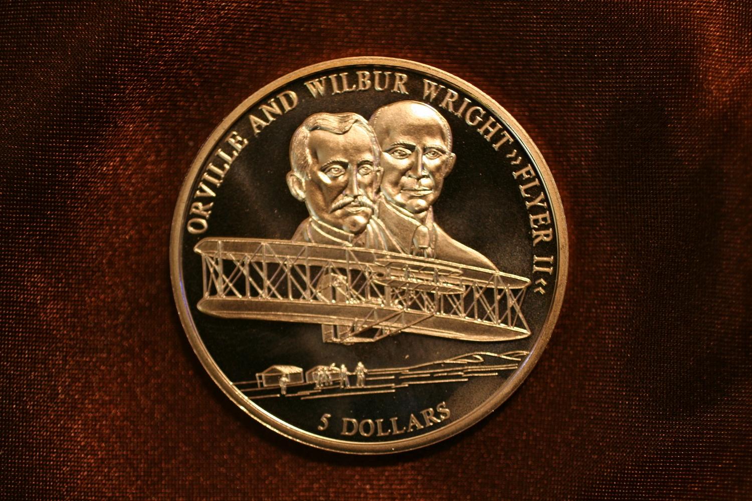 2000 Orville & Wilbur Wright Republic Of Liberia 5 Dollar Coin