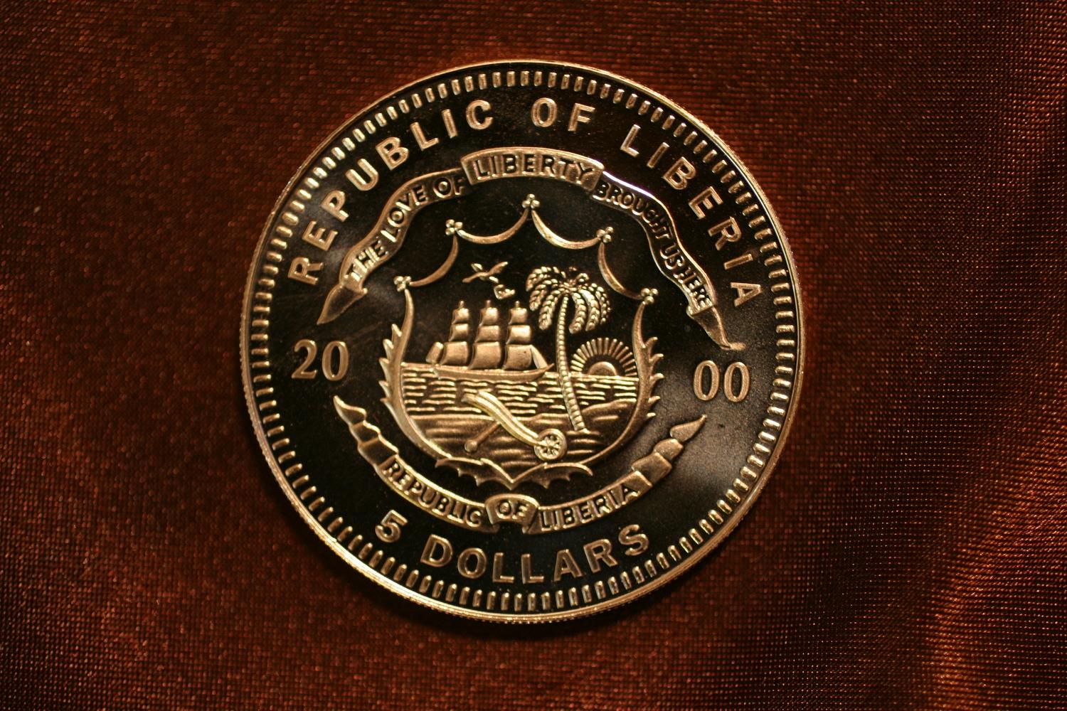 2000 Orville & Wilbur Wright Republic Of Liberia 5 Dollar Coin