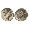 Image 1 : Tetróbolo. -  Siglo III a.C. -  HISTIAIA. -  Anv.: Cabeza de la ninfa Histiaia a derecha. Rev.: La n